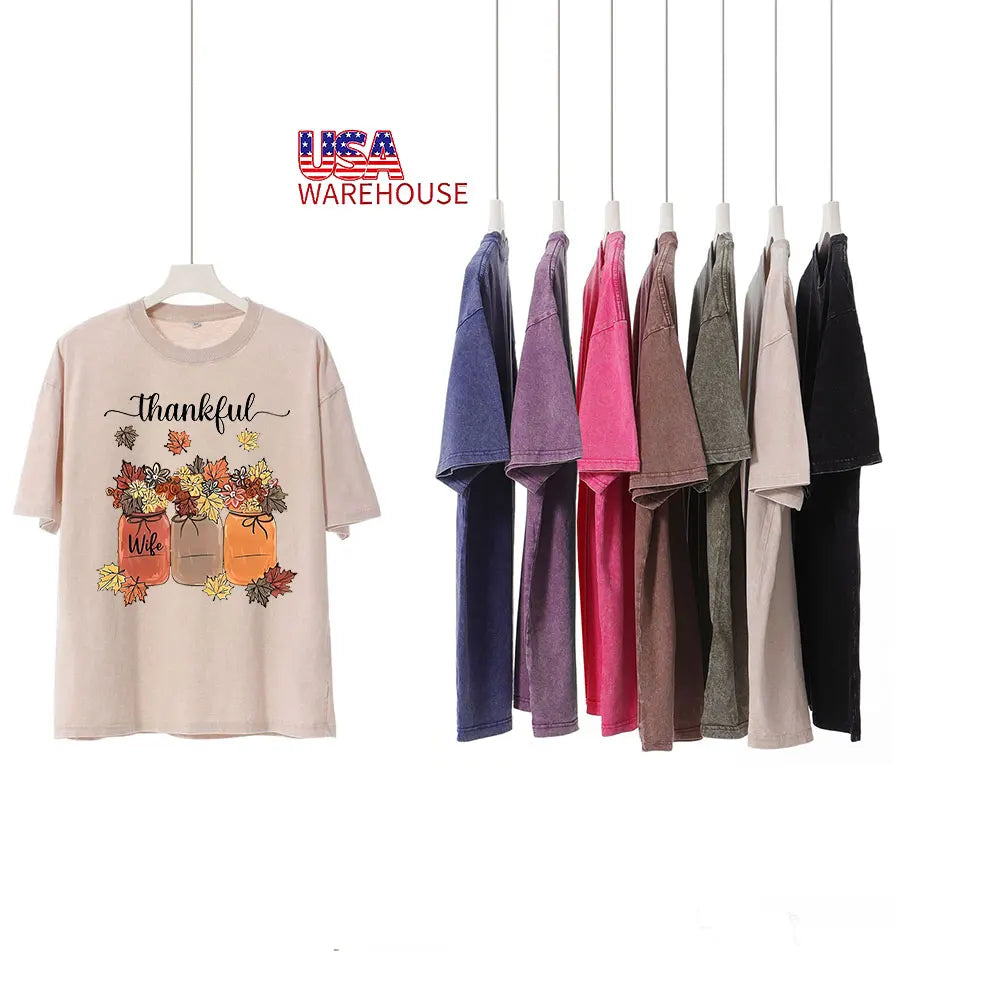 USA Warehouse 210g Oversized Tshirts for Men Short Sleeve Vintage Washed Basic Loose Tees
