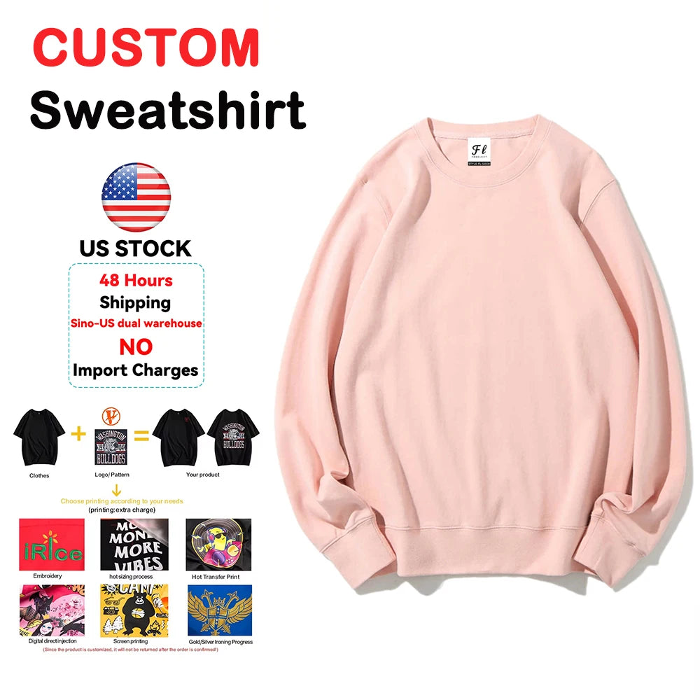 Hot Sale Wholesale 300g 100% Cotton Puff Silk Screen Printing Terry Crewneck Blank Plain Custom Hoodies Women Mens Sweatshirt