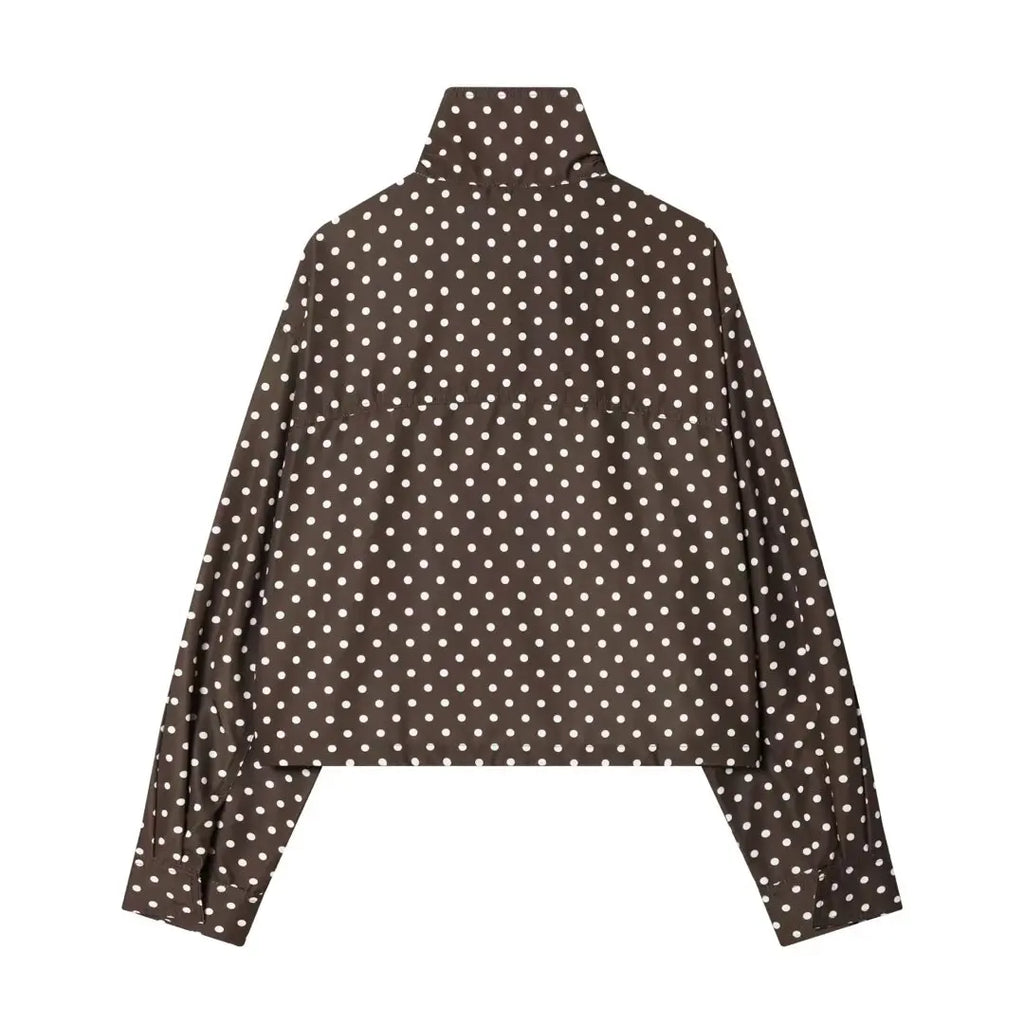 YENKYE New 2026 Women's Red Polka Dot Cropped Jacket Stand Collar Drawstring Waist Long Sleeve Casual Loose  Outerwear