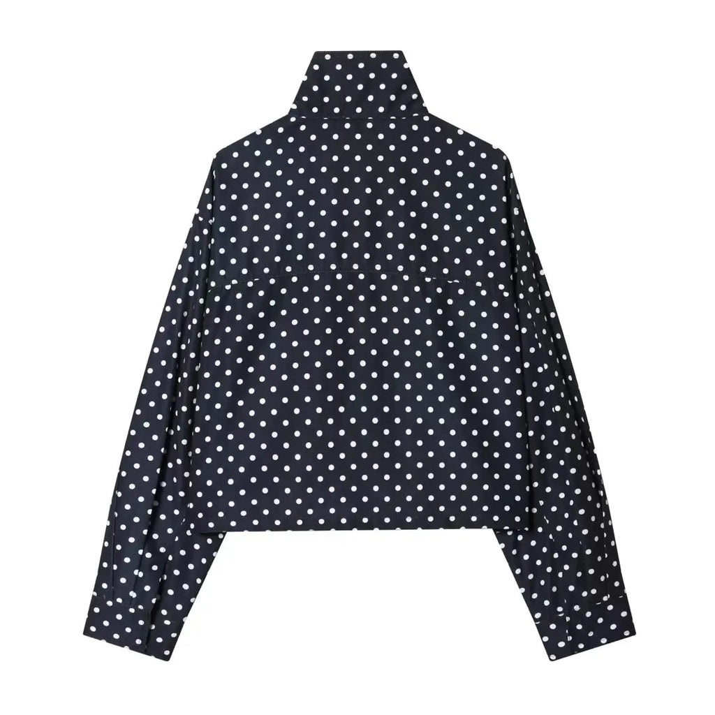 YENKYE New 2026 Women's Red Polka Dot Cropped Jacket Stand Collar Drawstring Waist Long Sleeve Casual Loose  Outerwear