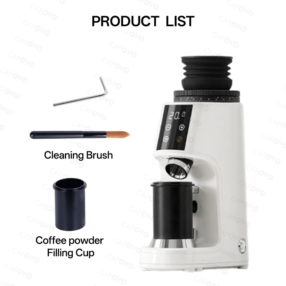 CAFOVO G764F Coffee Burr Grinder 64mm Flat Burr Coffee Grinder 100-Step Adjustment Time Quantification MIller for Home Barista