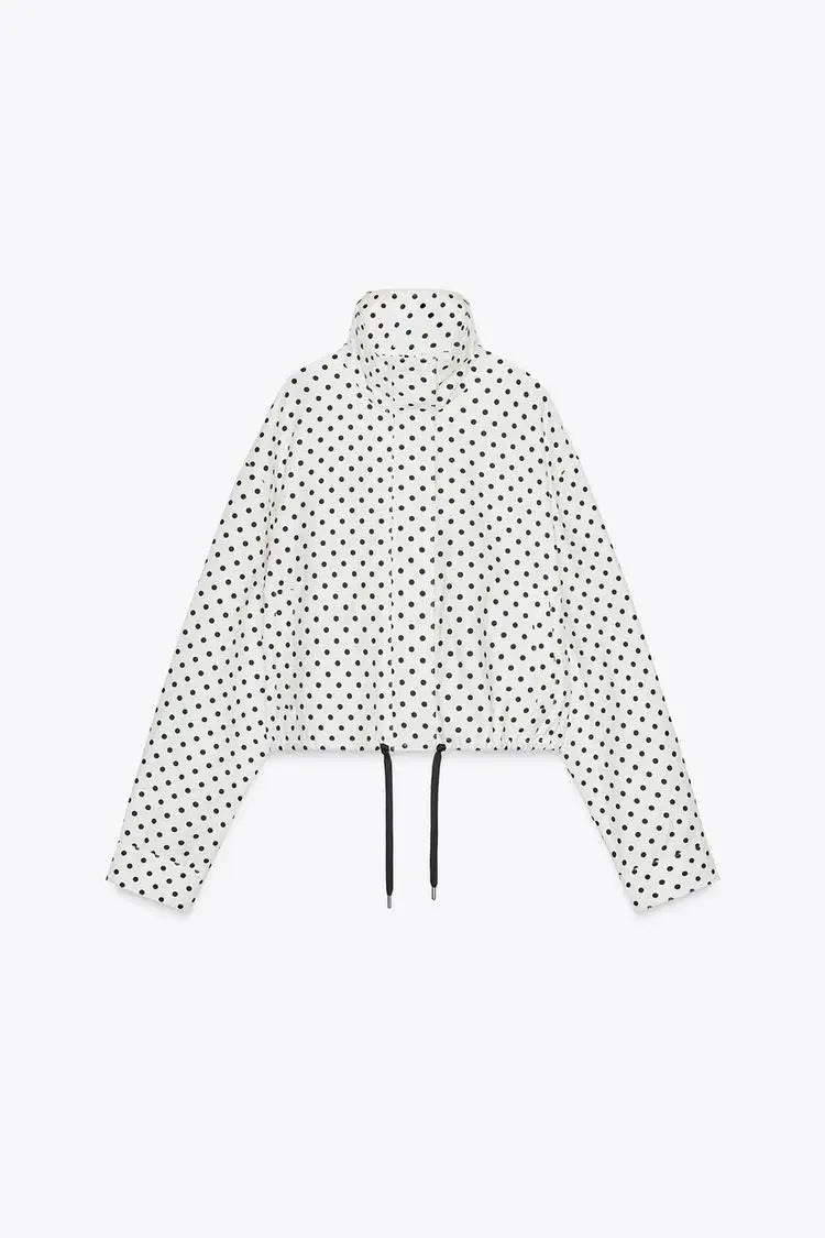 Women's Polka Dot Bubble Sleeve Long Sleeve High Collar Jacket Waist Tie Splice Design Commute Style Loose Fit Polyester Fiber
