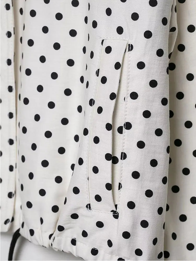 NLZGMSJ Women's Polka Dots Short Jacket Women's Stand Collar Zipper Top Short Set Female Casual Loose Coat