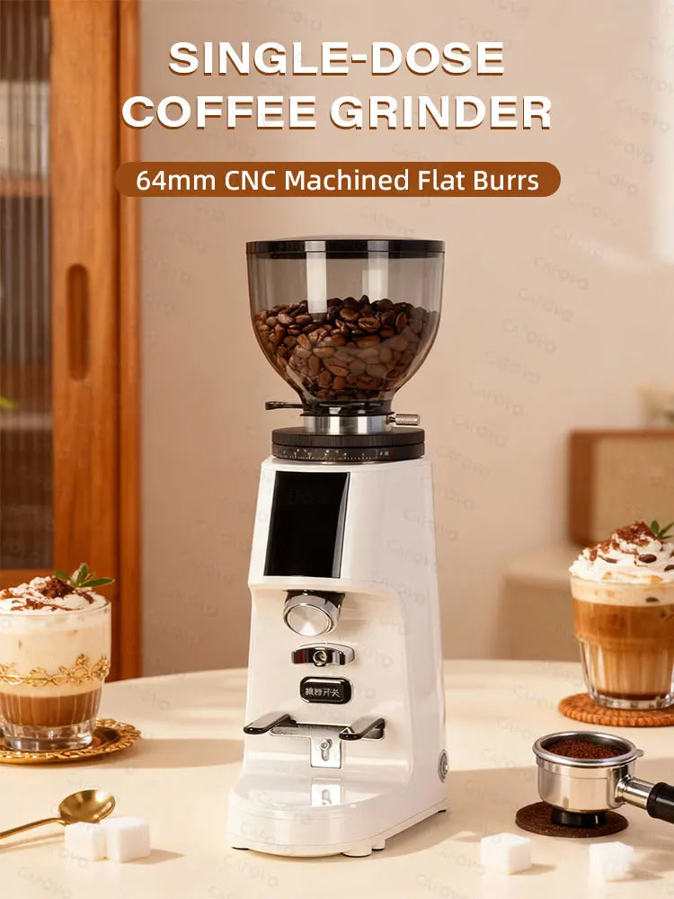 CAFOVO G764F Coffee Burr Grinder 64mm Flat Burr Coffee Grinder 100-Step Adjustment Time Quantification MIller for Home Barista