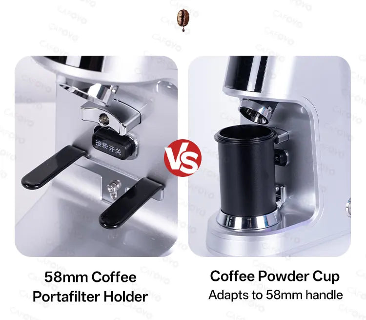 CAFOVO G764F Coffee Burr Grinder 64mm Flat Burr Coffee Grinder 100-Step Adjustment Time Quantification MIller for Home Barista