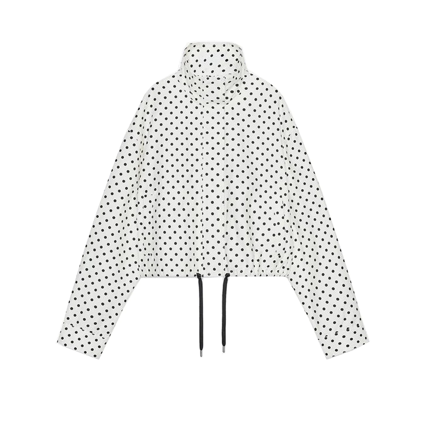 Women's Polka Dot Bubble Sleeve Long Sleeve High Collar Jacket Waist Tie Splice Design Commute Style Loose Fit Polyester Fiber