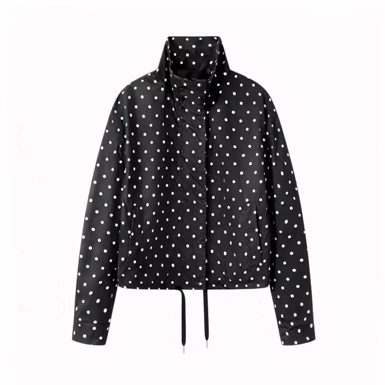 Women's Polka Dot Bubble Sleeve Long Sleeve High Collar Jacket Waist Tie Splice Design Commute Style Loose Fit Polyester Fiber