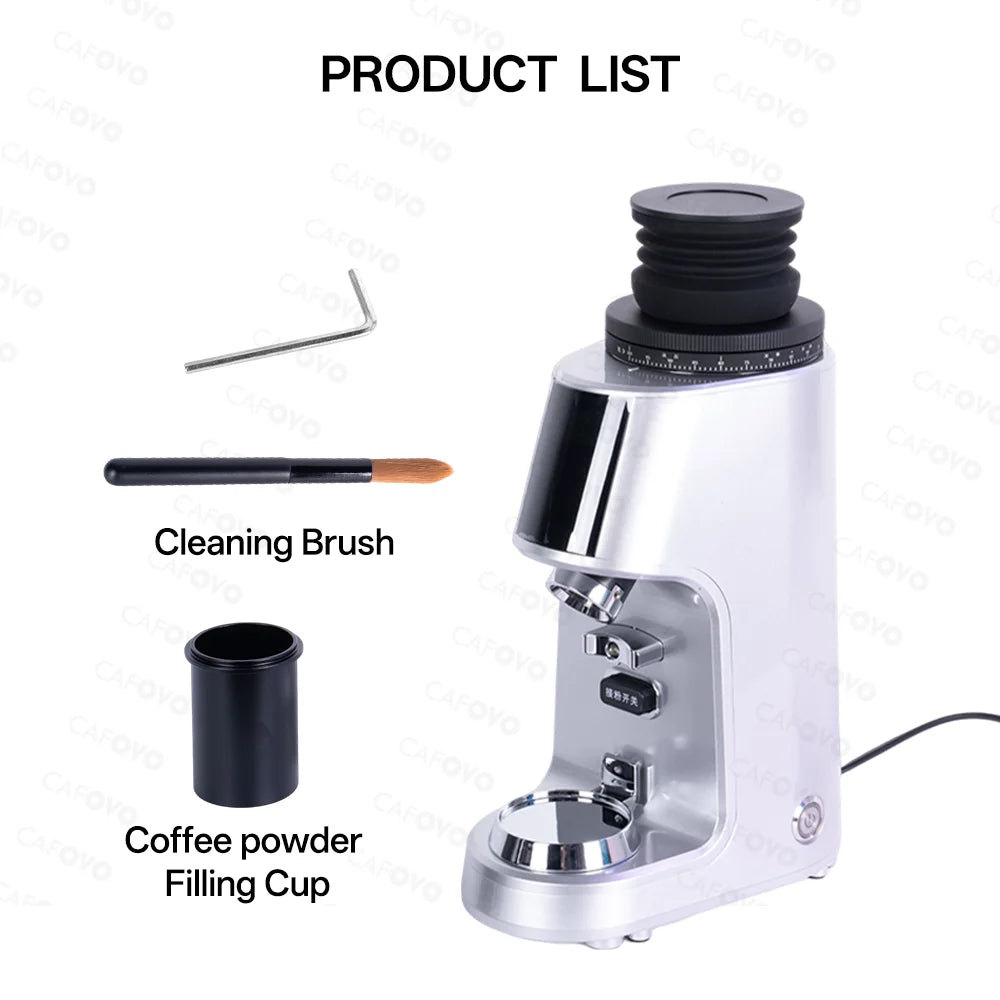 CAFOVO G764F Coffee Burr Grinder 64mm Flat Burr Coffee Grinder 100-Step Adjustment Time Quantification MIller for Home Barista