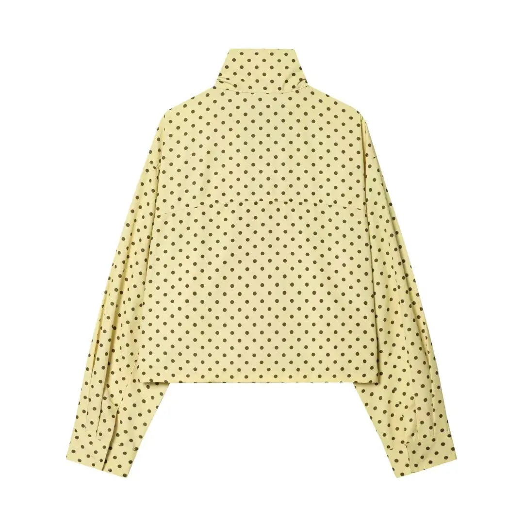 YENKYE New 2026 Women's Red Polka Dot Cropped Jacket Stand Collar Drawstring Waist Long Sleeve Casual Loose  Outerwear