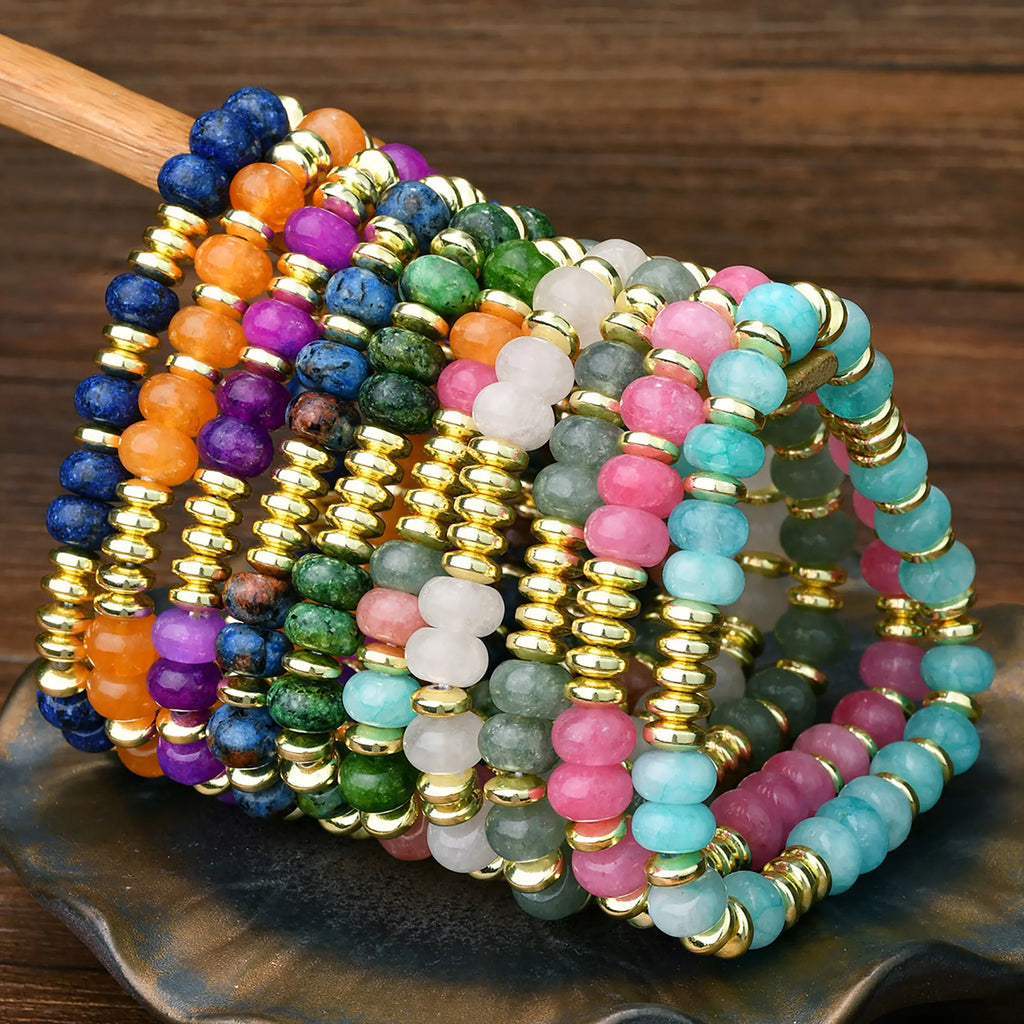 1pc Bohemian Colorful Natural Stone Elastic Bracelet Women's Fashion Sweet Festival Party Handmade Jewelry