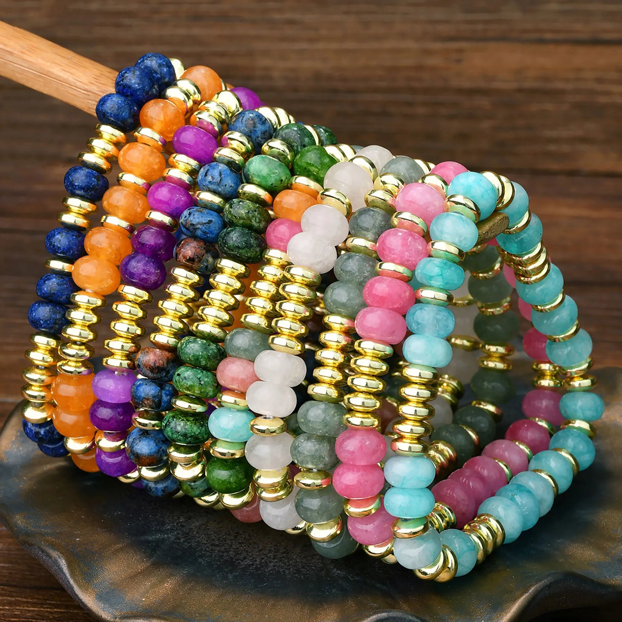 1pc Bohemian Colorful Natural Stone Elastic Bracelet Women's Fashion Sweet Festival Party Handmade Jewelry