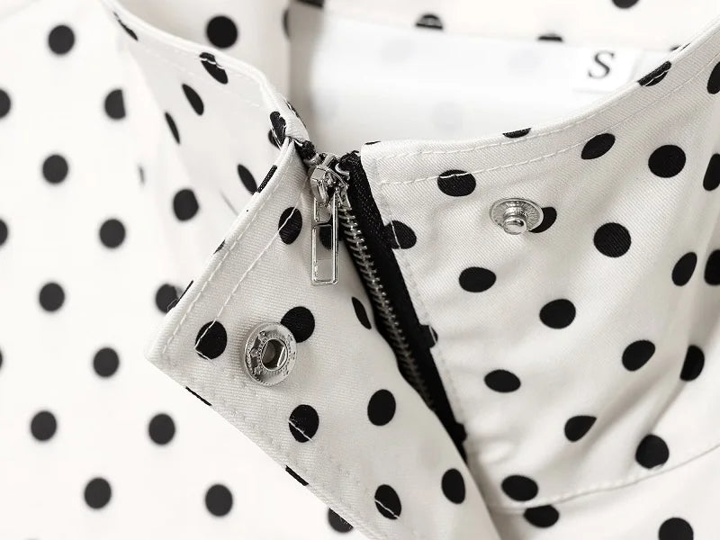 ZOCI Polka Dot Oversized Jackets for Women Zipper Women's Bomber Jacket Loose Demi-season Jacket for Women Outerwears Overcoat