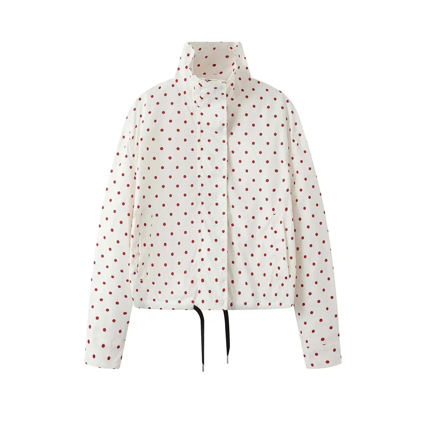 Women's Polka Dot Bubble Sleeve Long Sleeve High Collar Jacket Waist Tie Splice Design Commute Style Loose Fit Polyester Fiber