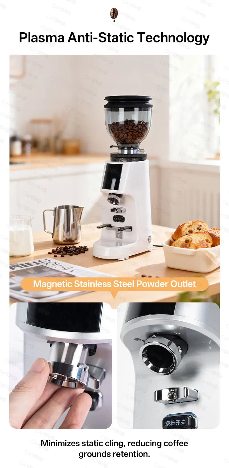CAFOVO G764F Coffee Burr Grinder 64mm Flat Burr Coffee Grinder 100-Step Adjustment Time Quantification MIller for Home Barista