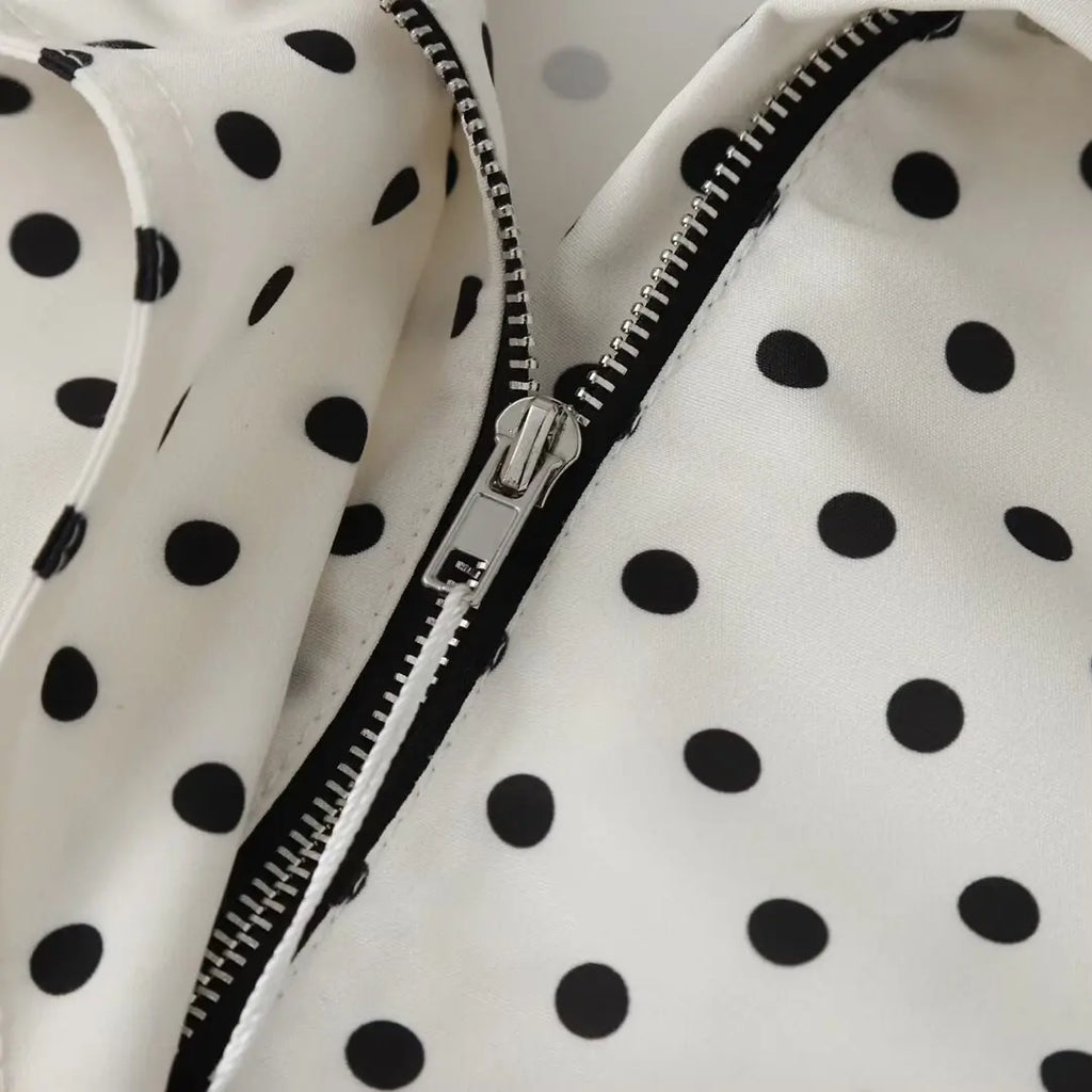 YENKYE New 2026 Women's Red Polka Dot Cropped Jacket Stand Collar Drawstring Waist Long Sleeve Casual Loose  Outerwear