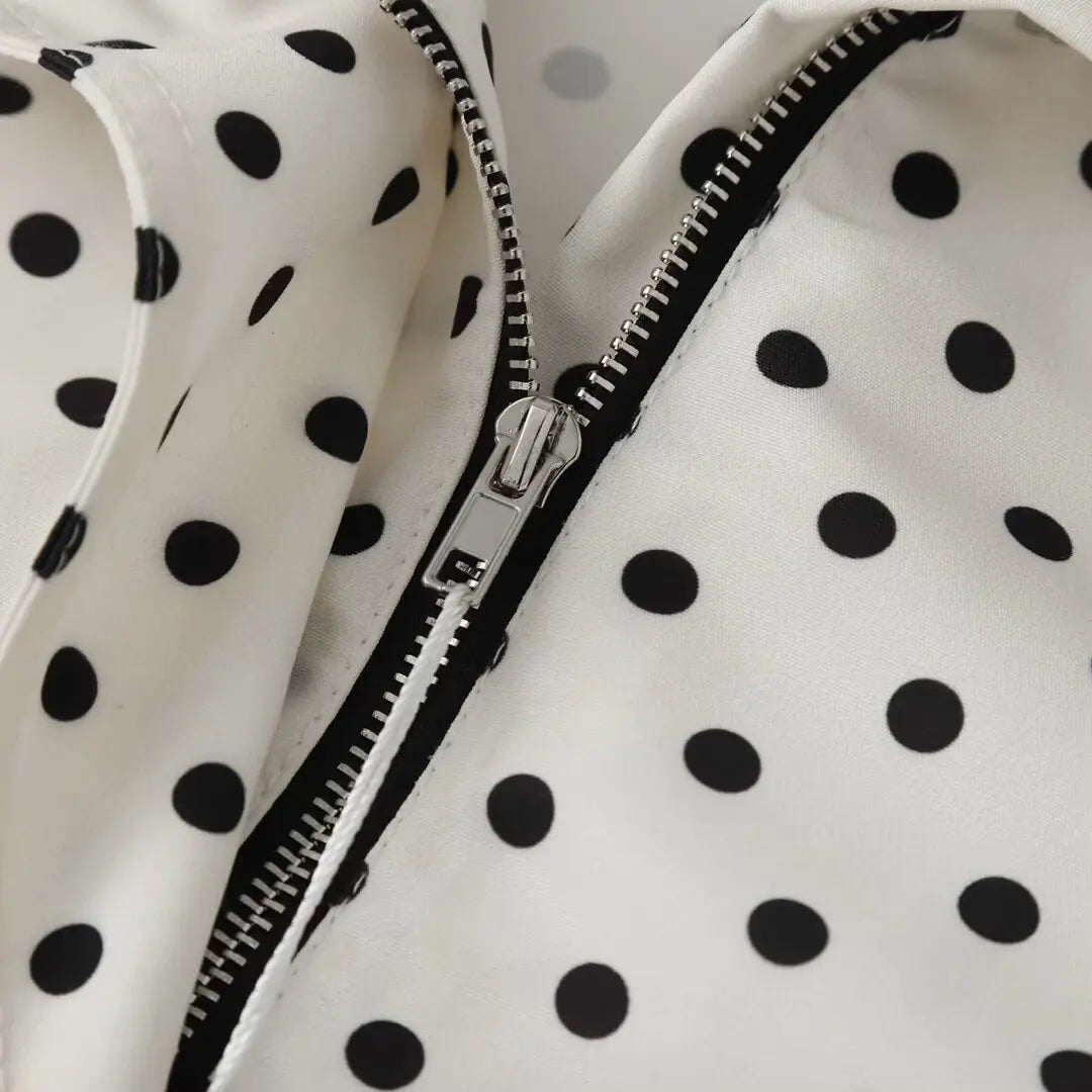 YENKYE New 2026 Women's Red Polka Dot Cropped Jacket Stand Collar Drawstring Waist Long Sleeve Casual Loose  Outerwear