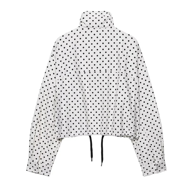 Polka Dot Print Short Coats Women's High Street Long Sleeve Jackets for Women 2026 Elegant Office Ladies Casual Outerwear