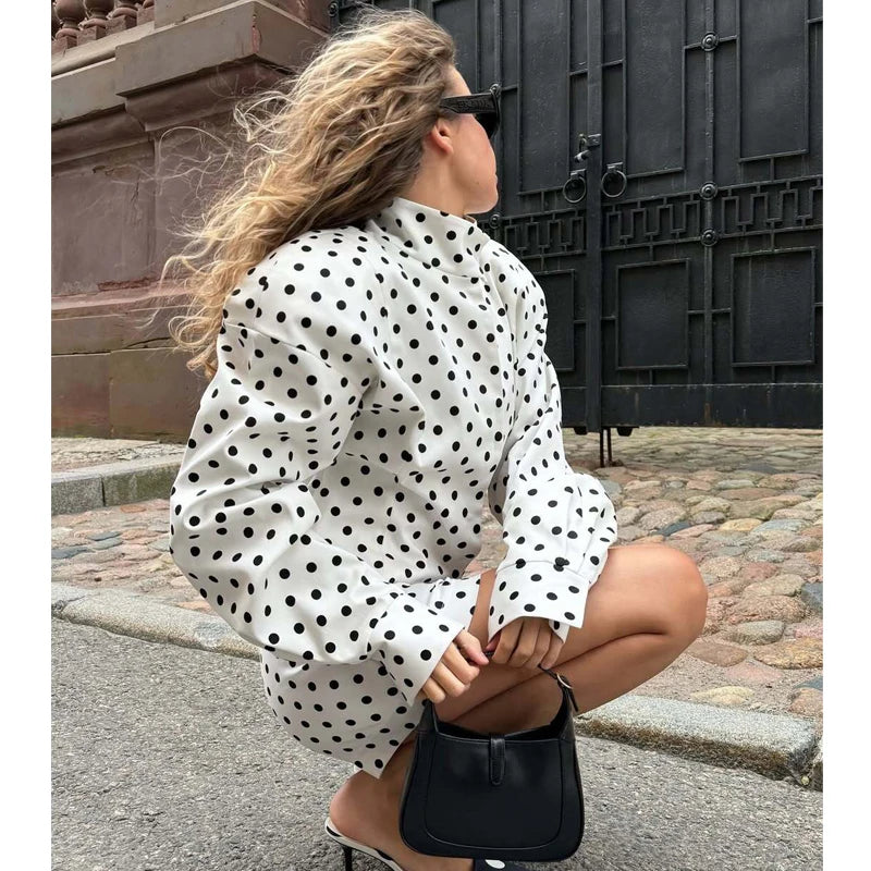 ZOCI Polka Dot Oversized Jackets for Women Zipper Women's Bomber Jacket Loose Demi-season Jacket for Women Outerwears Overcoat