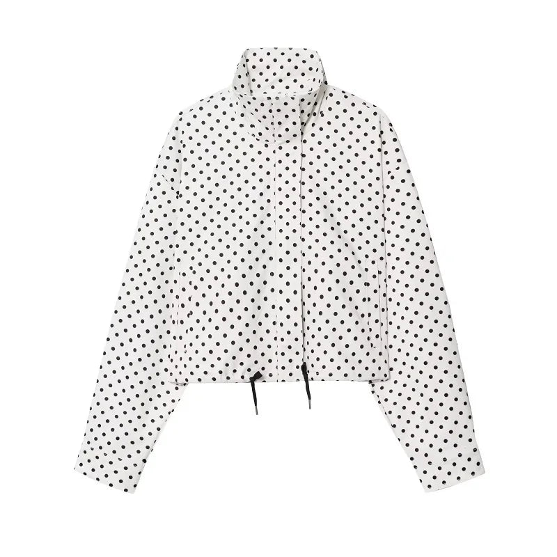 ZOCI Polka Dot Oversized Jackets for Women Zipper Women's Bomber Jacket Loose Demi-season Jacket for Women Outerwears Overcoat