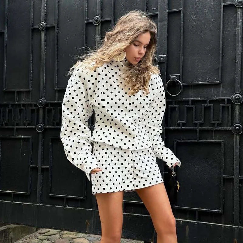 ZOCI Polka Dot Oversized Jackets for Women Zipper Women's Bomber Jacket Loose Demi-season Jacket for Women Outerwears Overcoat