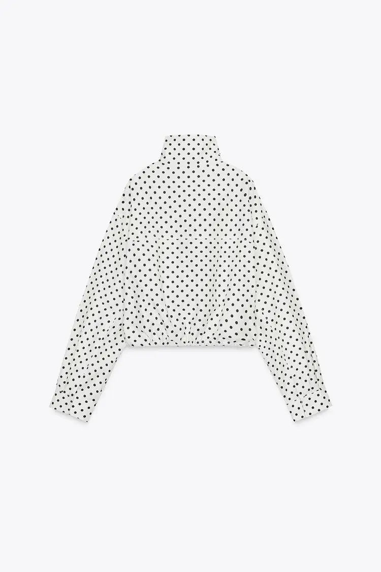 Women's Polka Dot Bubble Sleeve Long Sleeve High Collar Jacket Waist Tie Splice Design Commute Style Loose Fit Polyester Fiber