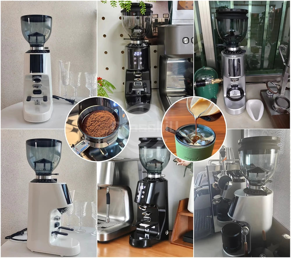 CAFOVO G764F Coffee Burr Grinder 64mm Flat Burr Coffee Grinder 100-Step Adjustment Time Quantification MIller for Home Barista