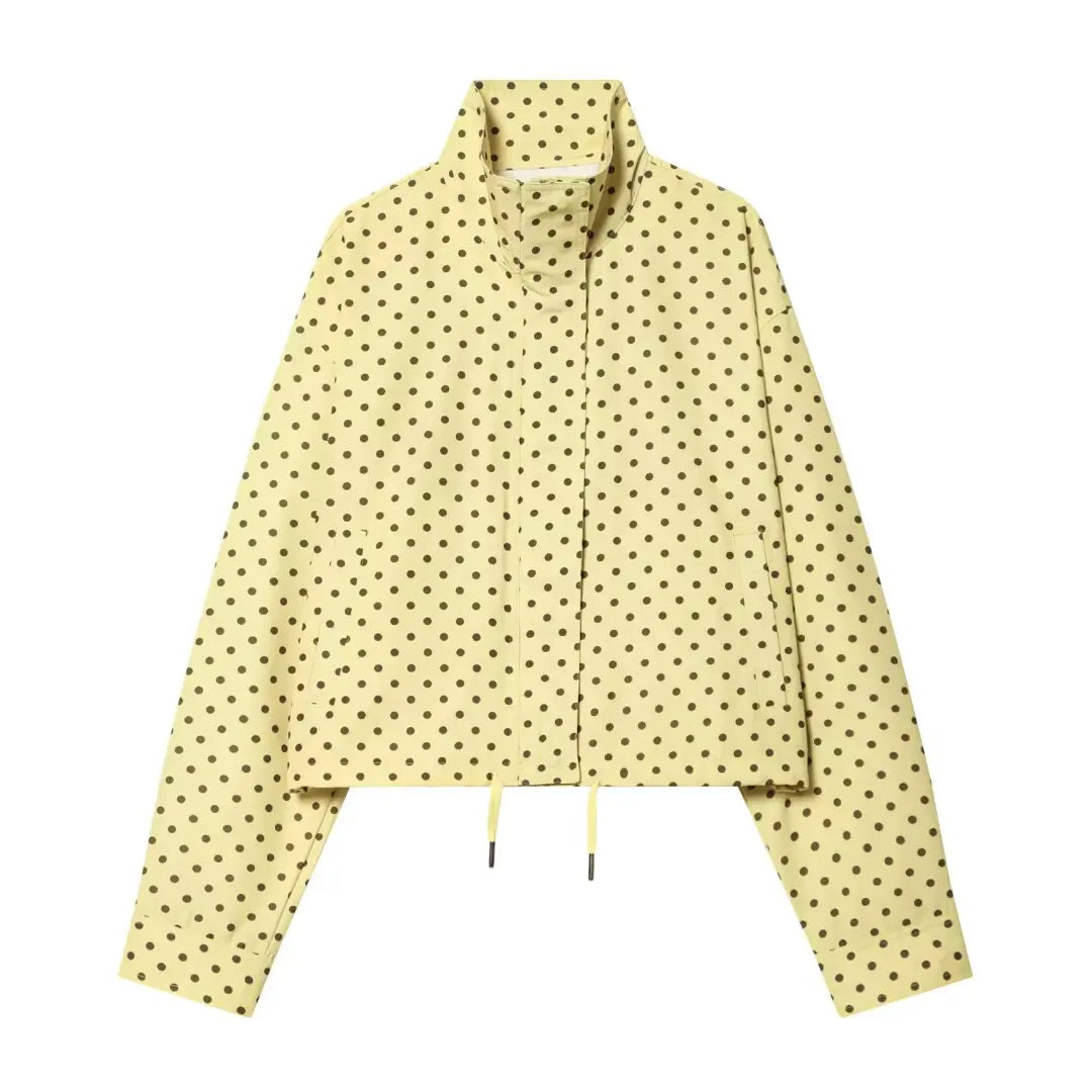Women Leisure Polka Dot stand-up Collar Jacket KONDALA 2026 Summer Trendy Elegant Zip-up Jacket Female Holiday Chic Cute Jacket