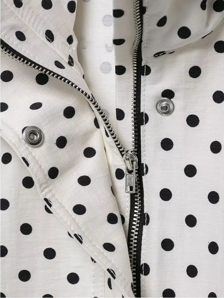 NLZGMSJ Women's Polka Dots Short Jacket Women's Stand Collar Zipper Top Short Set Female Casual Loose Coat
