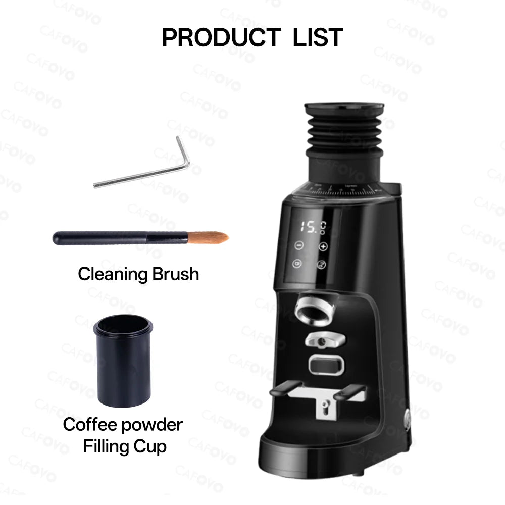 CAFOVO G764F Coffee Burr Grinder 64mm Flat Burr Coffee Grinder 100-Step Adjustment Time Quantification MIller for Home Barista