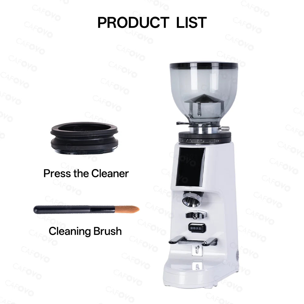 CAFOVO G764F Coffee Burr Grinder 64mm Flat Burr Coffee Grinder 100-Step Adjustment Time Quantification MIller for Home Barista