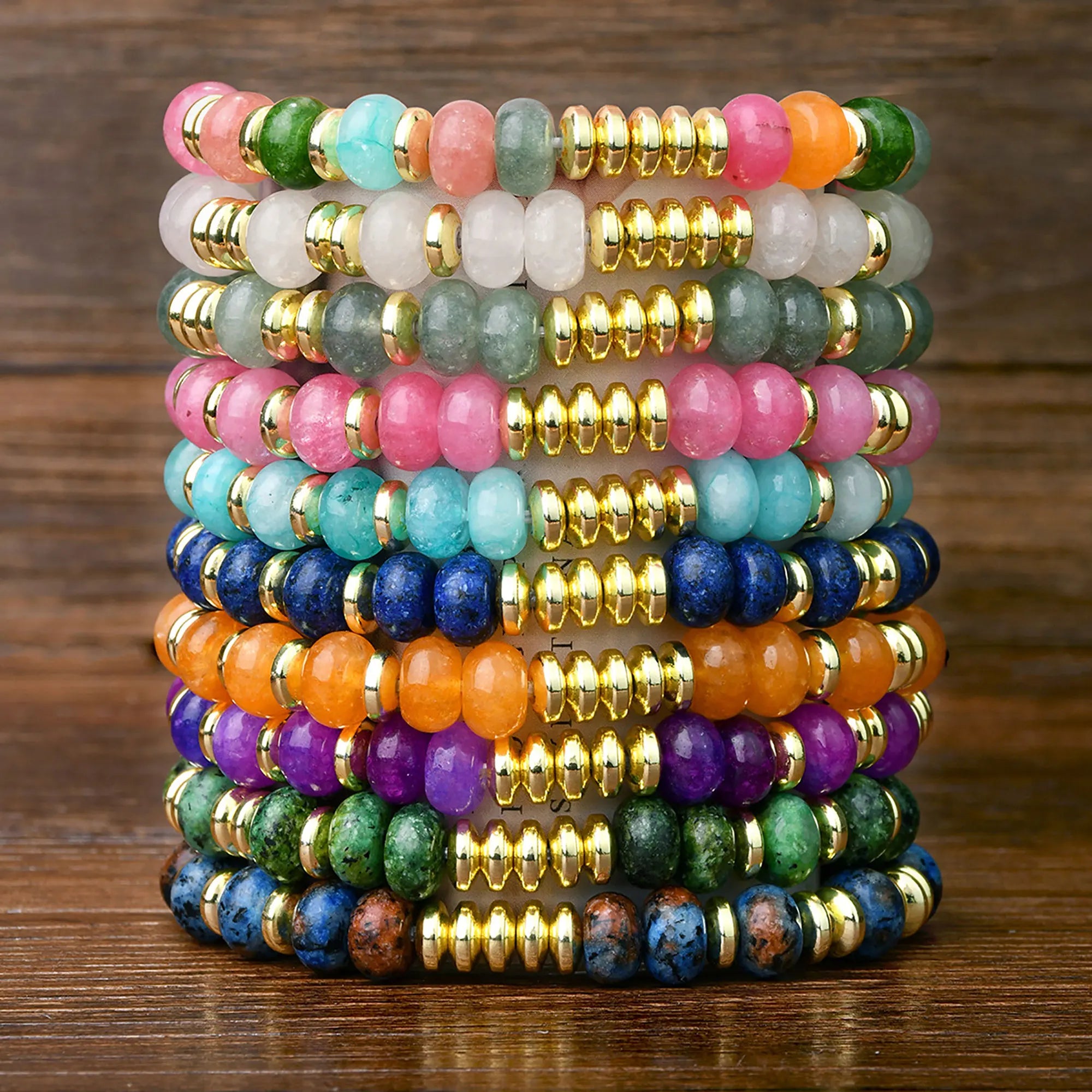 1pc Bohemian Colorful Natural Stone Elastic Bracelet Women's Fashion Sweet Festival Party Handmade Jewelry