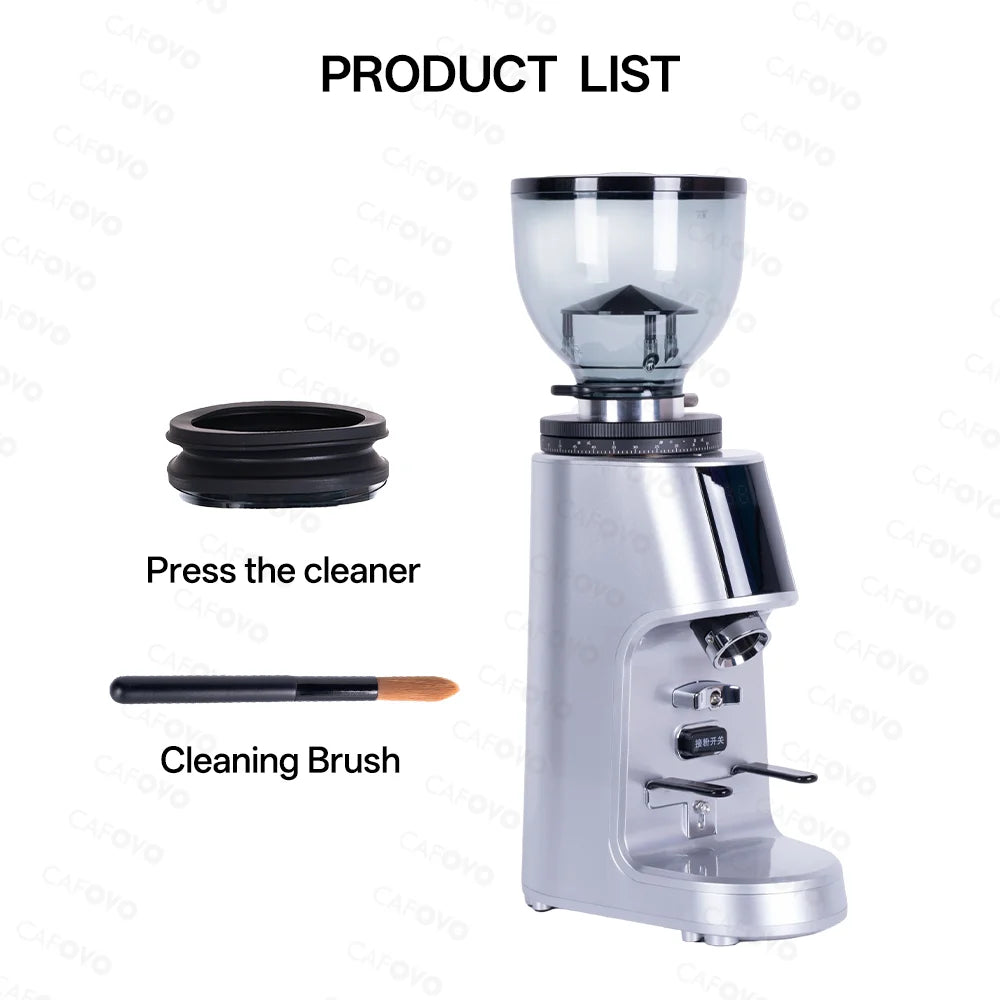 CAFOVO G764F Coffee Burr Grinder 64mm Flat Burr Coffee Grinder 100-Step Adjustment Time Quantification MIller for Home Barista