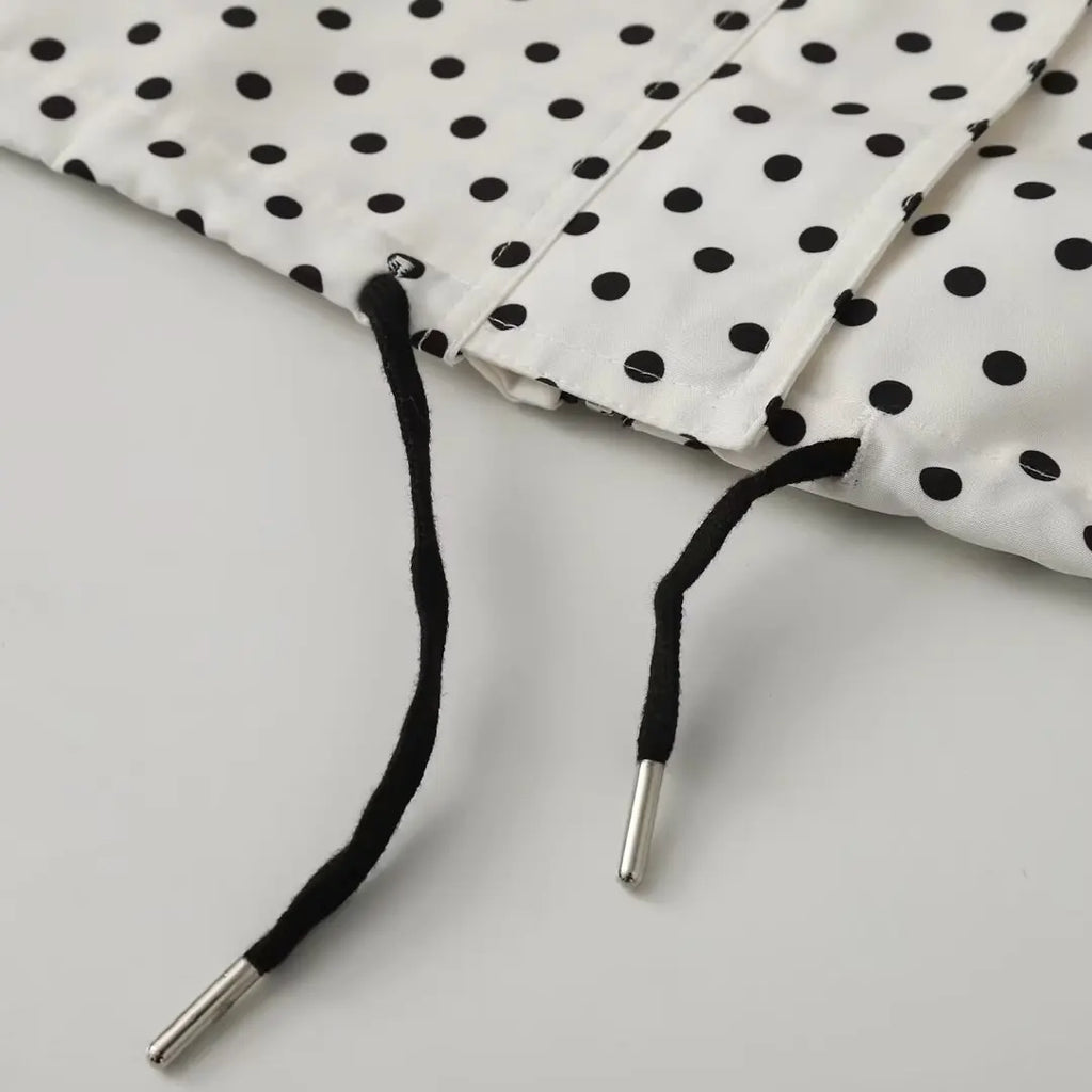 YENKYE New 2026 Women's Red Polka Dot Cropped Jacket Stand Collar Drawstring Waist Long Sleeve Casual Loose  Outerwear