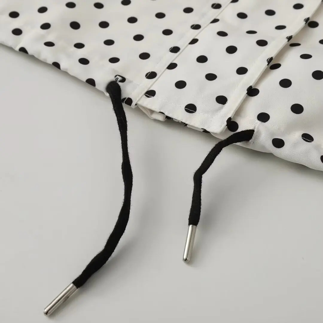 YENKYE New 2026 Women's Red Polka Dot Cropped Jacket Stand Collar Drawstring Waist Long Sleeve Casual Loose  Outerwear
