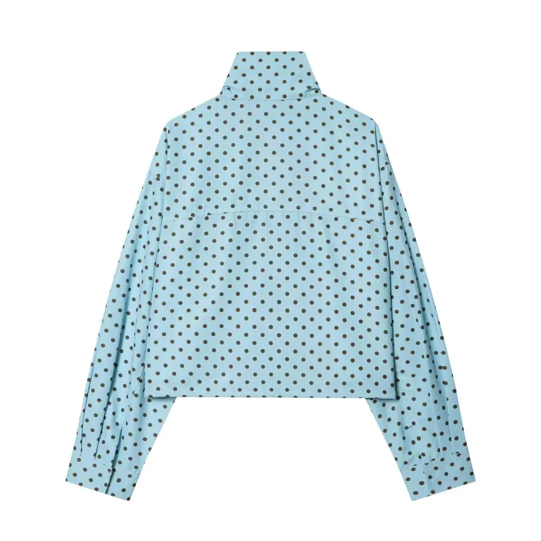 YENKYE New 2026 Women's Red Polka Dot Cropped Jacket Stand Collar Drawstring Waist Long Sleeve Casual Loose  Outerwear
