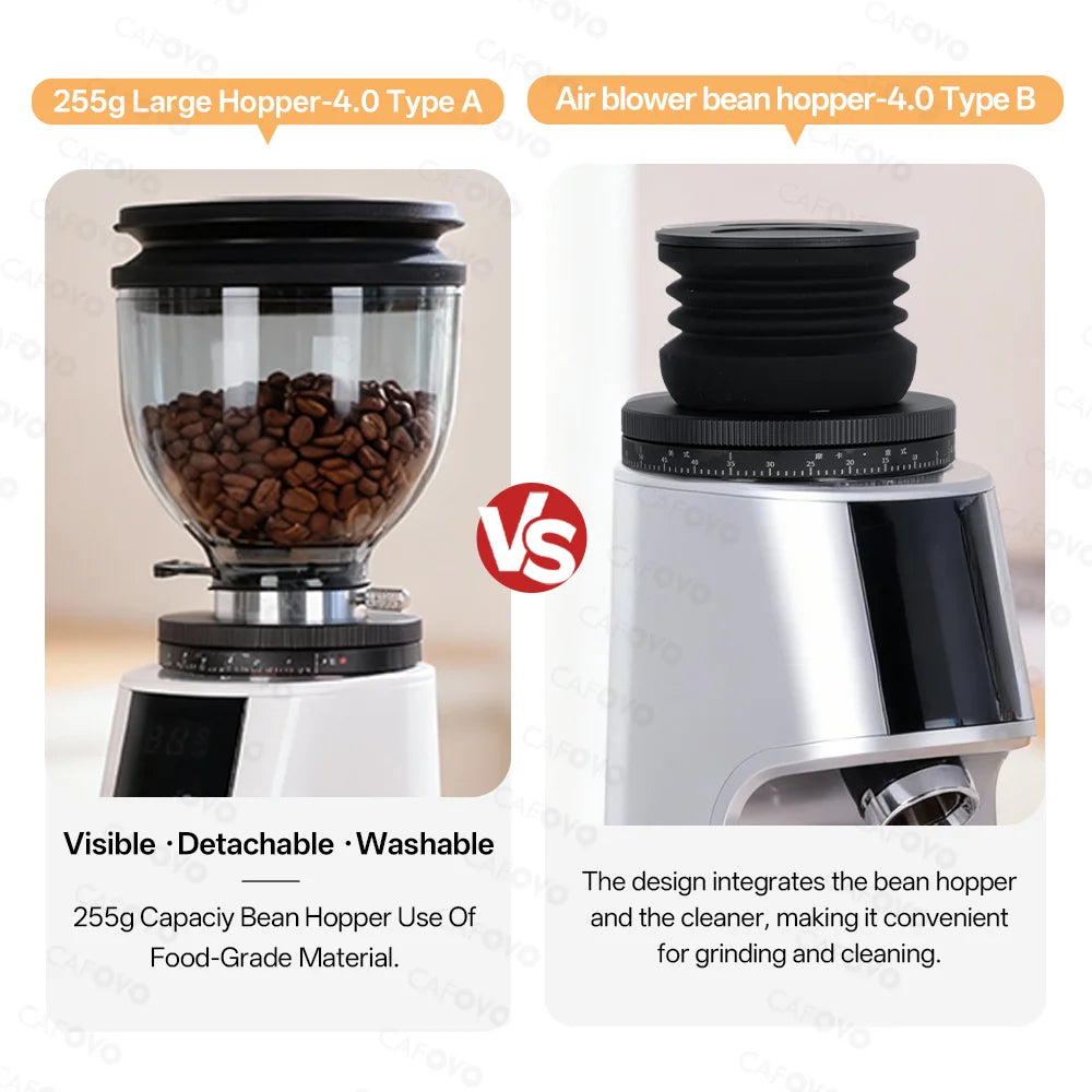 CAFOVO G764F Coffee Burr Grinder 64mm Flat Burr Coffee Grinder 100-Step Adjustment Time Quantification MIller for Home Barista