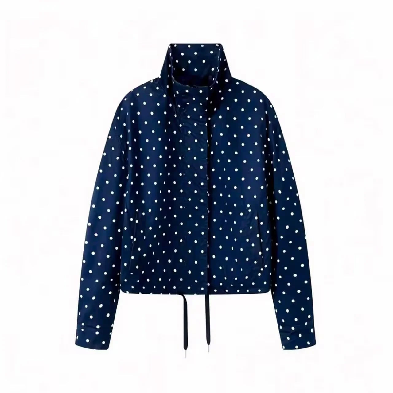 Women's Polka Dot Bubble Sleeve Long Sleeve High Collar Jacket Waist Tie Splice Design Commute Style Loose Fit Polyester Fiber