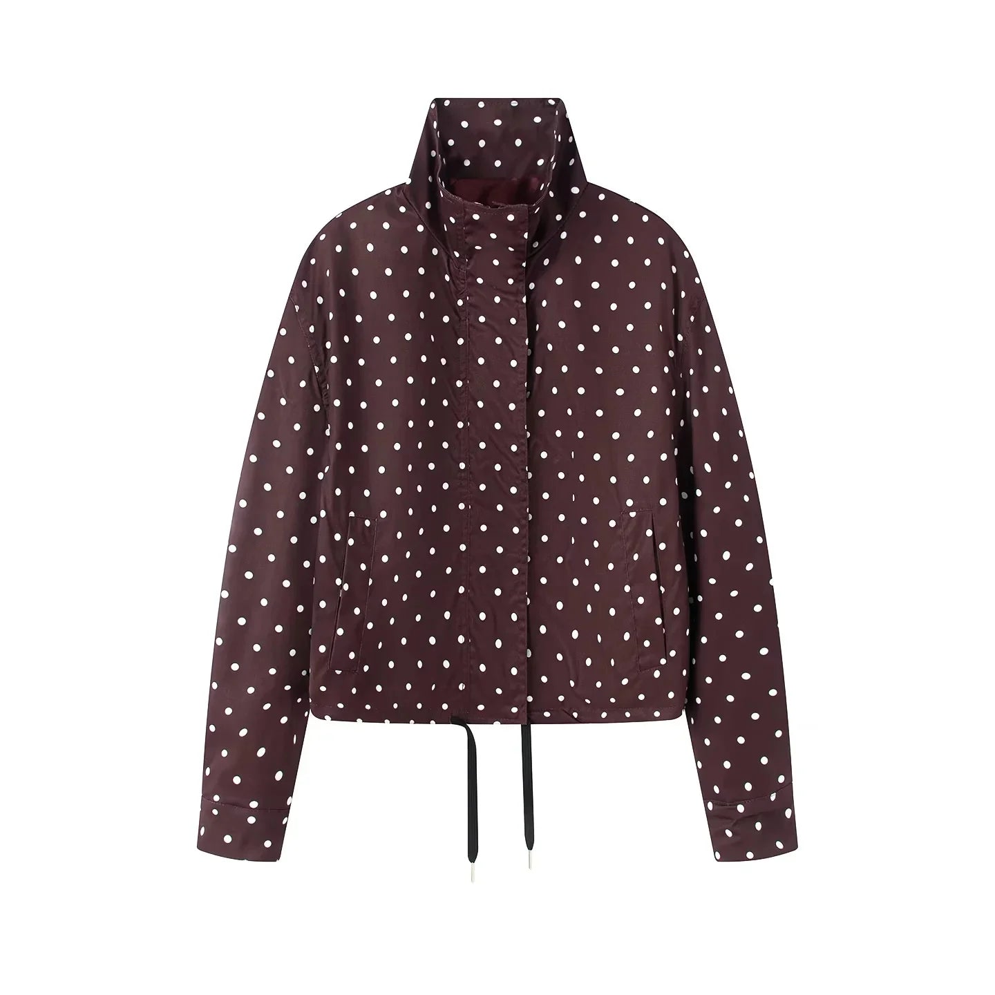 Women's Polka Dot Bubble Sleeve Long Sleeve High Collar Jacket Waist Tie Splice Design Commute Style Loose Fit Polyester Fiber