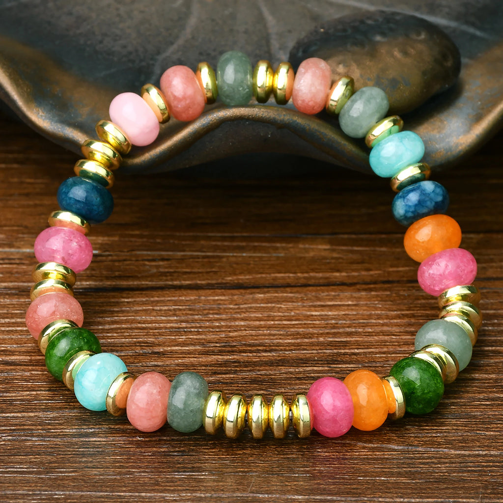 1pc Bohemian Colorful Natural Stone Elastic Bracelet Women's Fashion Sweet Festival Party Handmade Jewelry