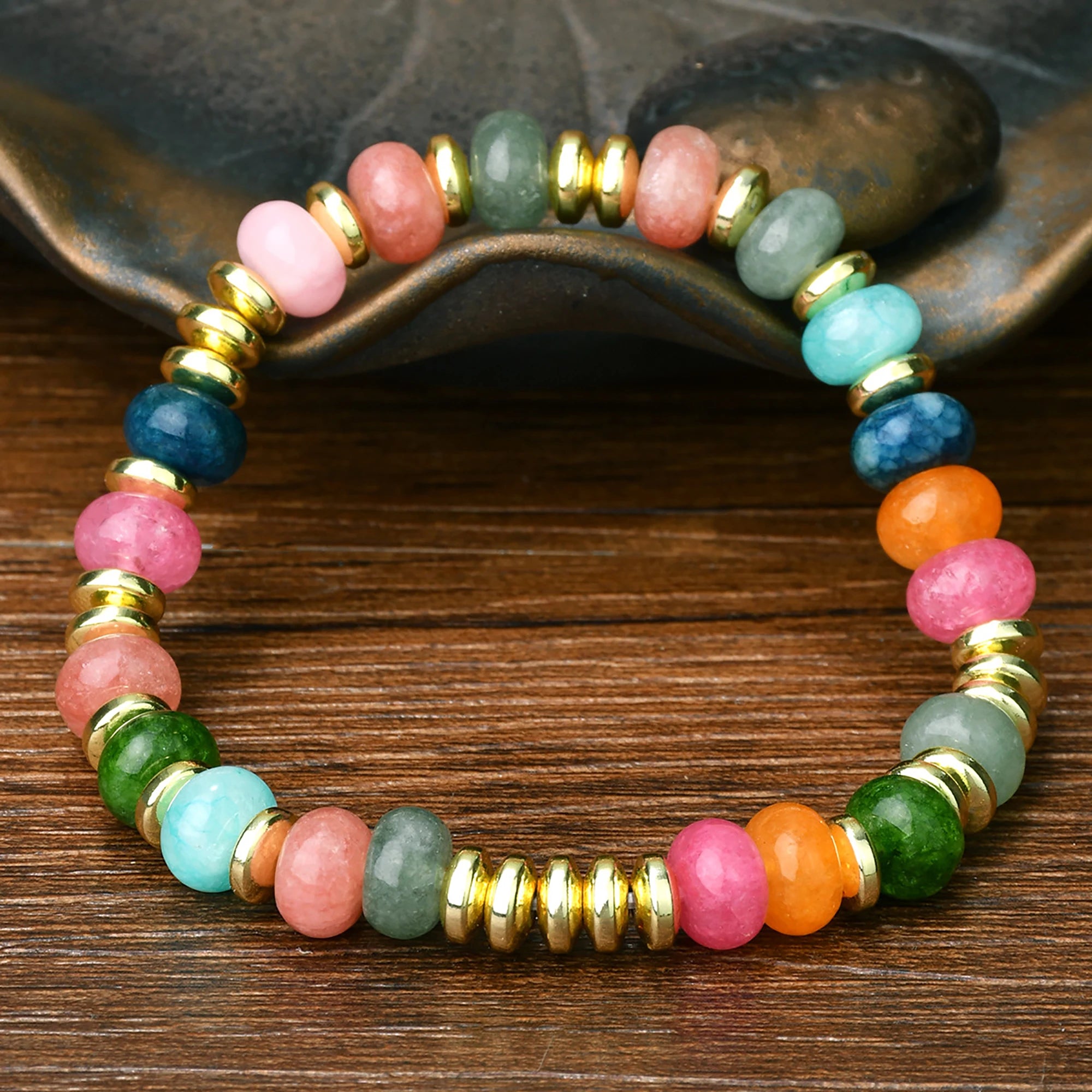 1pc Bohemian Colorful Natural Stone Elastic Bracelet Women's Fashion Sweet Festival Party Handmade Jewelry
