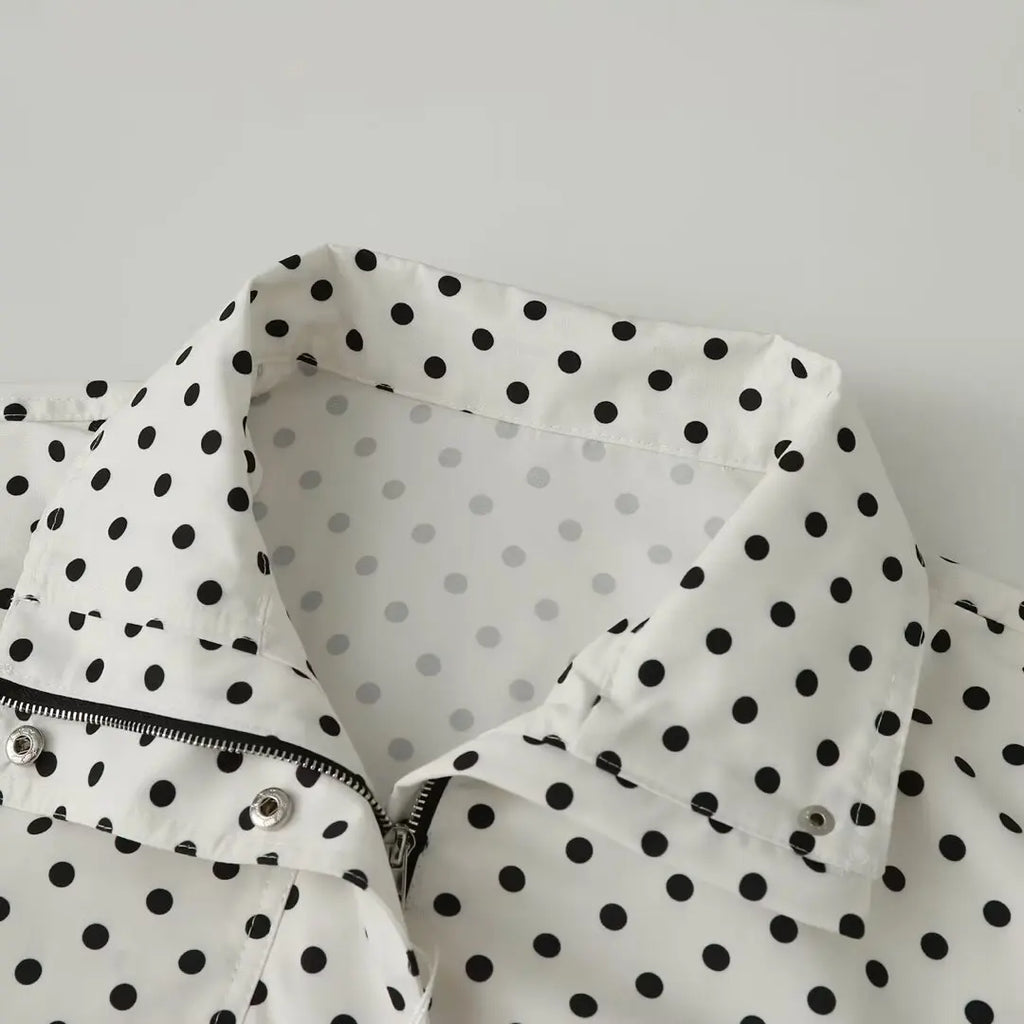 YENKYE New 2026 Women's Red Polka Dot Cropped Jacket Stand Collar Drawstring Waist Long Sleeve Casual Loose  Outerwear