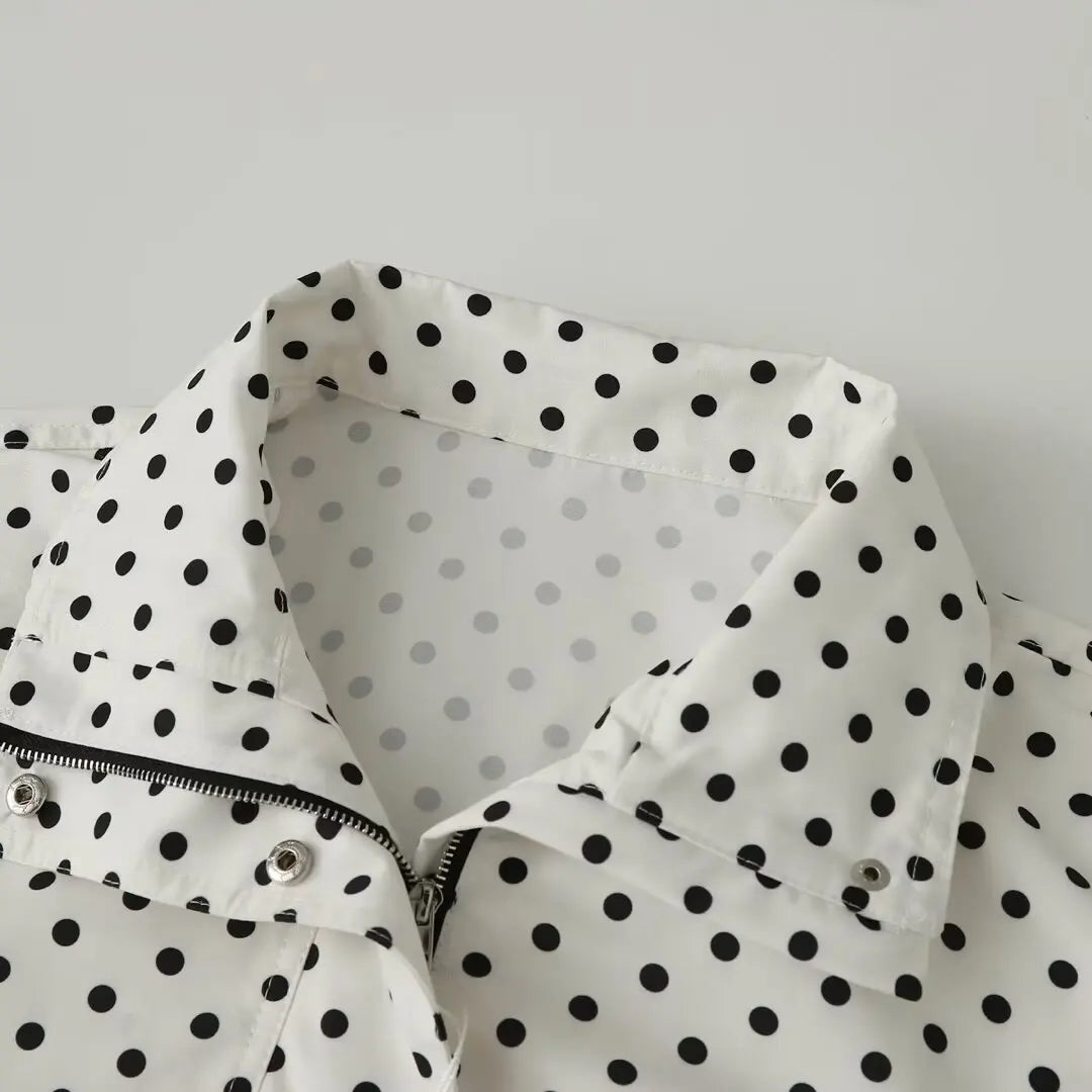 YENKYE New 2026 Women's Red Polka Dot Cropped Jacket Stand Collar Drawstring Waist Long Sleeve Casual Loose  Outerwear