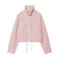 YENKYE New 2026 Women's Red Polka Dot Cropped Jacket Stand Collar Drawstring Waist Long Sleeve Casual Loose  Outerwear