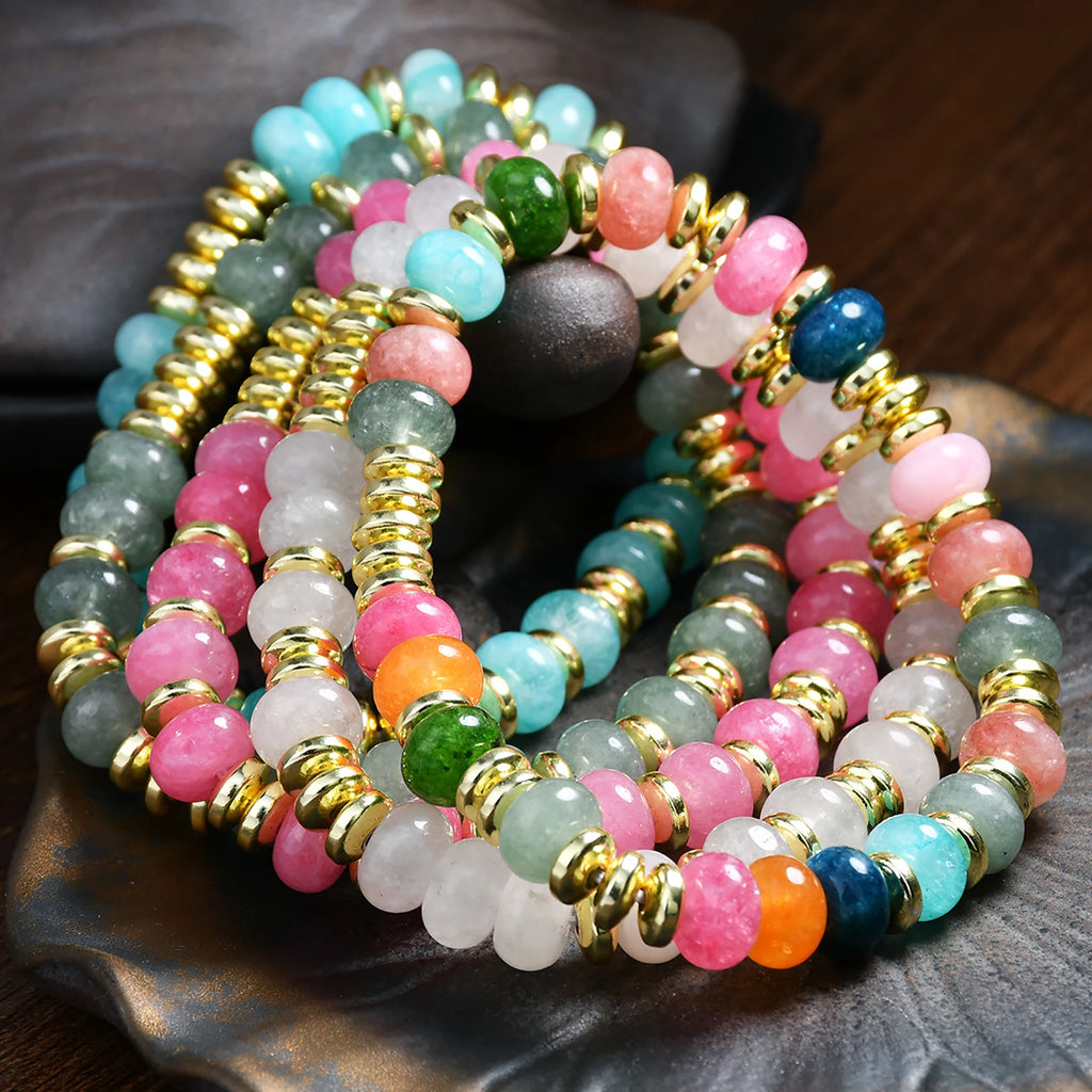 1pc Bohemian Colorful Natural Stone Elastic Bracelet Women's Fashion Sweet Festival Party Handmade Jewelry