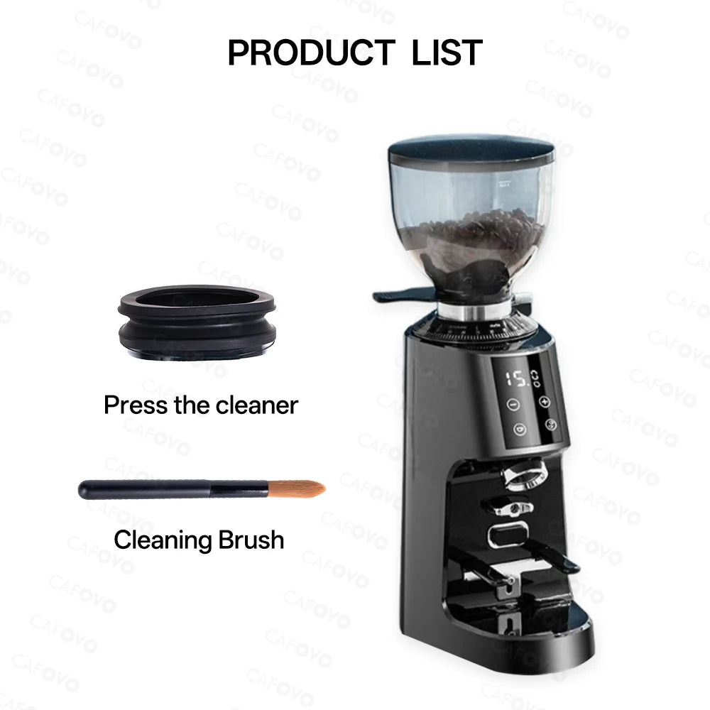 CAFOVO G764F Coffee Burr Grinder 64mm Flat Burr Coffee Grinder 100-Step Adjustment Time Quantification MIller for Home Barista