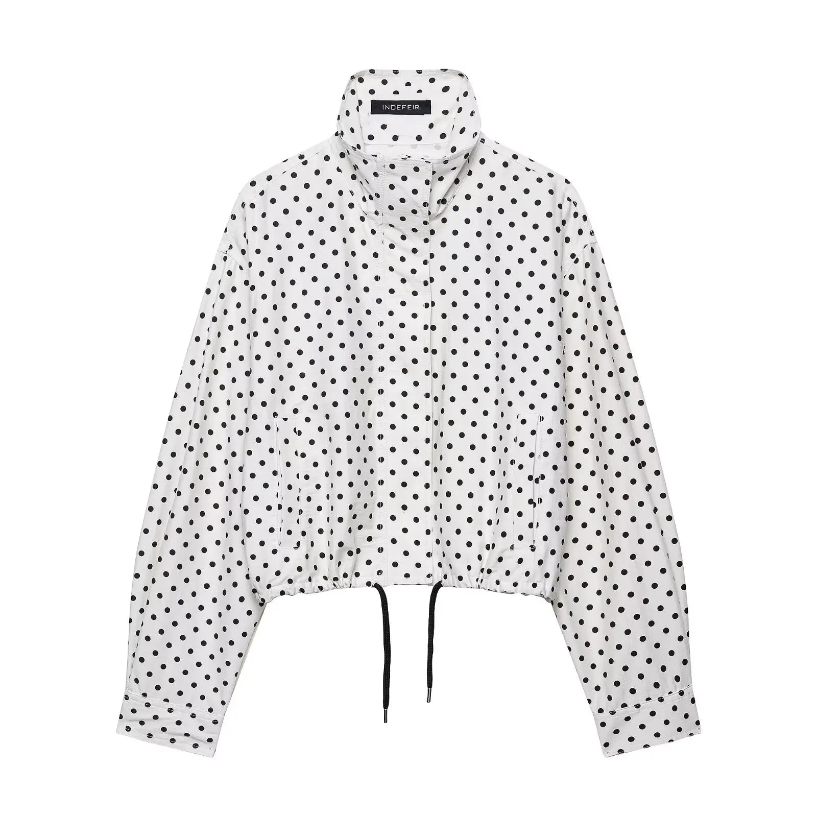 NLZGMSJ Women's Polka Dots Short Jacket Women's Stand Collar Zipper Top Short Set Female Casual Loose Coat