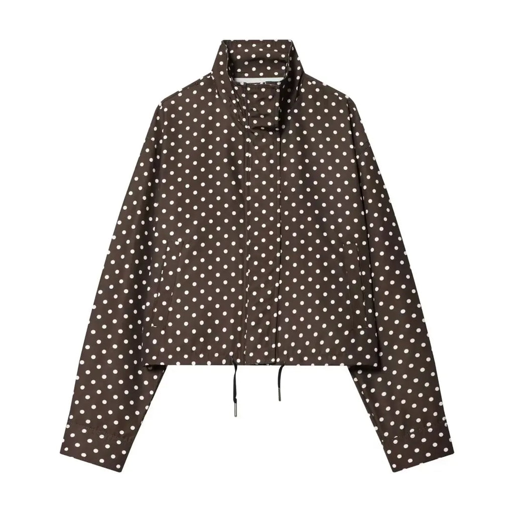 Women Leisure Polka Dot stand-up Collar Jacket KONDALA 2026 Summer Trendy Elegant Zip-up Jacket Female Holiday Chic Cute Jacket