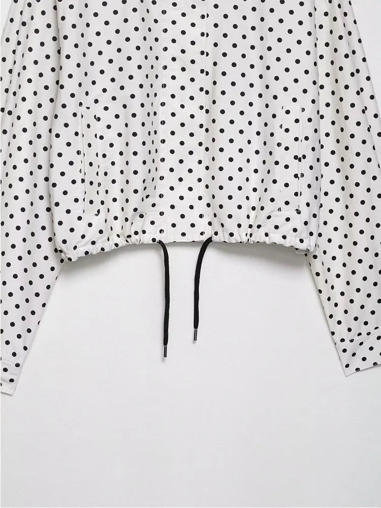 NLZGMSJ Women's Polka Dots Short Jacket Women's Stand Collar Zipper Top Short Set Female Casual Loose Coat